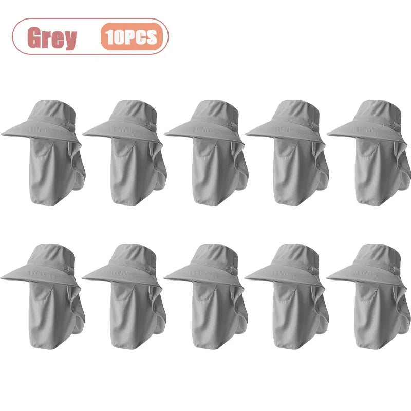 Breathable UV Protection Sun Hat with Face Cover and Neck Flap for Women Summer Outdoor Fishing Hiking Gardening Wide Brim Cap Oasis Select Grey-10PCS