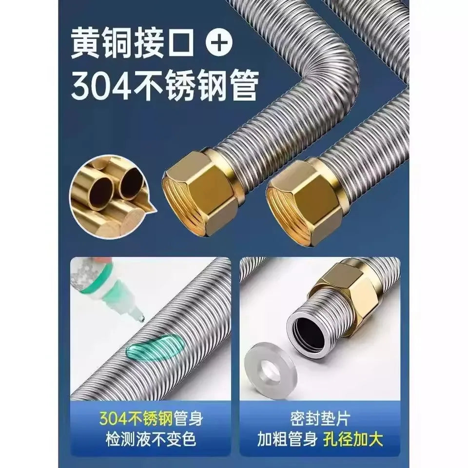 304 Stainless Steel 20-200cm Corrugated Pipe 1/2" BSP For Bathroom Water Heater Hose And Toilet Woven Explosion-Proof Water Pipe Oasis Select