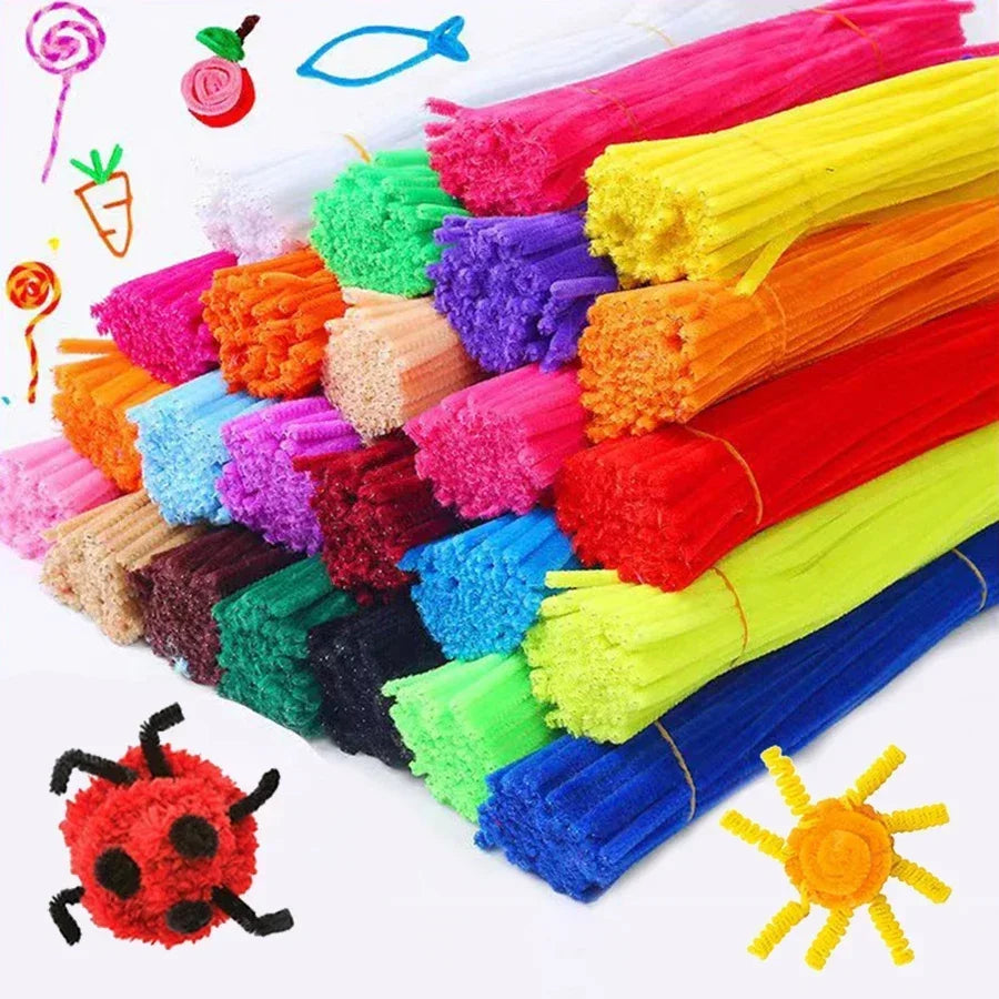 100pcs Set Plush Chenille Craft Sticks Flexible Twisted Wire Strips DIY Handmade Making Materials Creative Hobby Supplies Oasis Select