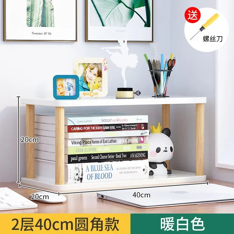 Minimalist Wooden Desktop Bookshelf | Multi-Layer Desk Organizer