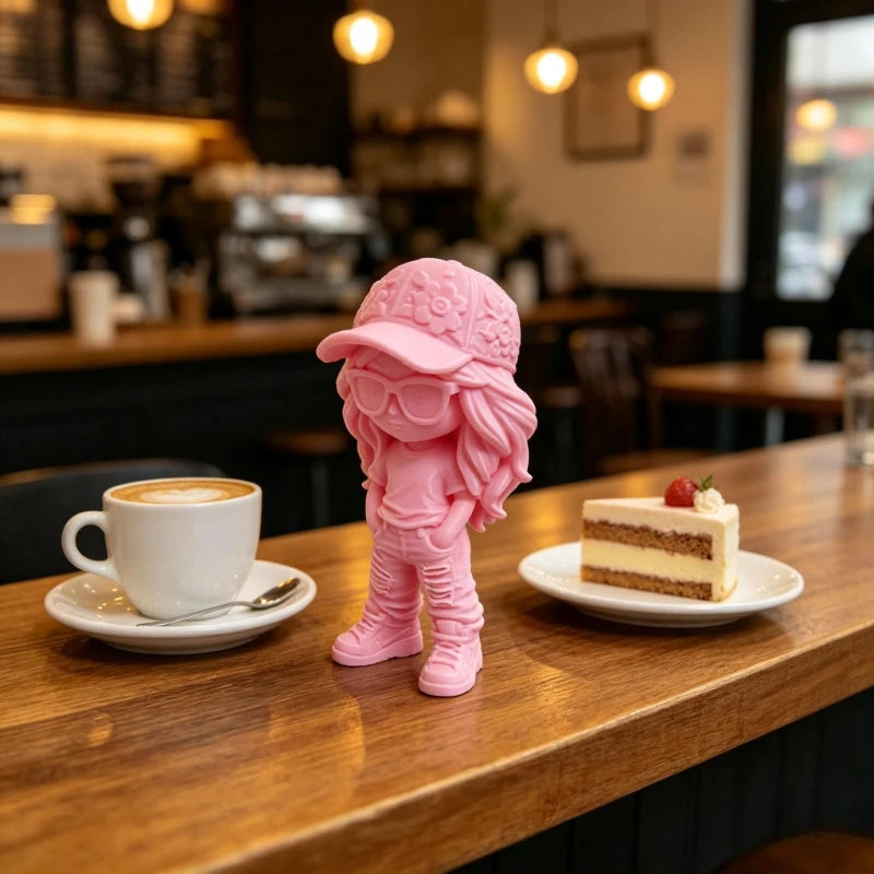 Ins Style Streetwear Girl Mini Statue 3D Printing Sunglasses Cap Trend Lady Figurine Ornament for Living Room Cafe Desktop Decor Oasis Select Girl pink