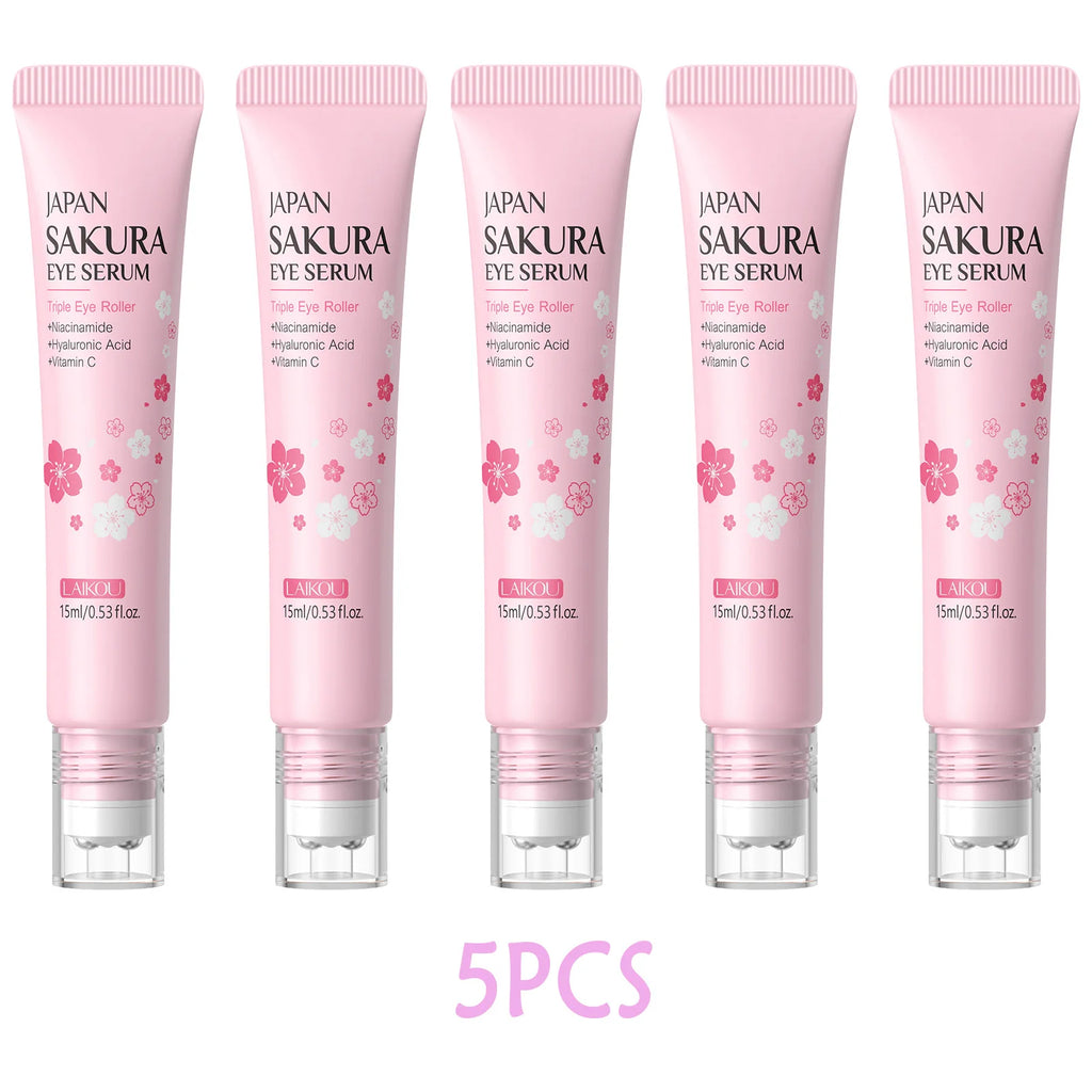 LAIKOU Sakura Anti-Wrinkle Eye Cream – Hyaluronic Acid Roller Eye Serum Cream Oasis Select 5 PCS 15ml