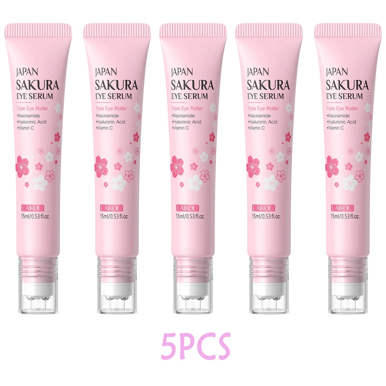 LAIKOU Sakura Anti- Wrinkle Eye Cream With Roller Ball Quick Drying Hydrating Hyaluronic Acid Refreshing Eye Serum 15ml Oasis Select 5 PCS 15ml