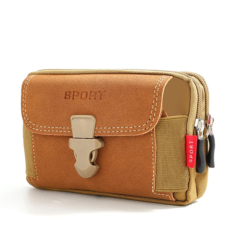 Men's PU Leather Fanny Pack | Travel & Running Waist Bag Fanny Pack Waist Bag Oasis Select Khaki 2