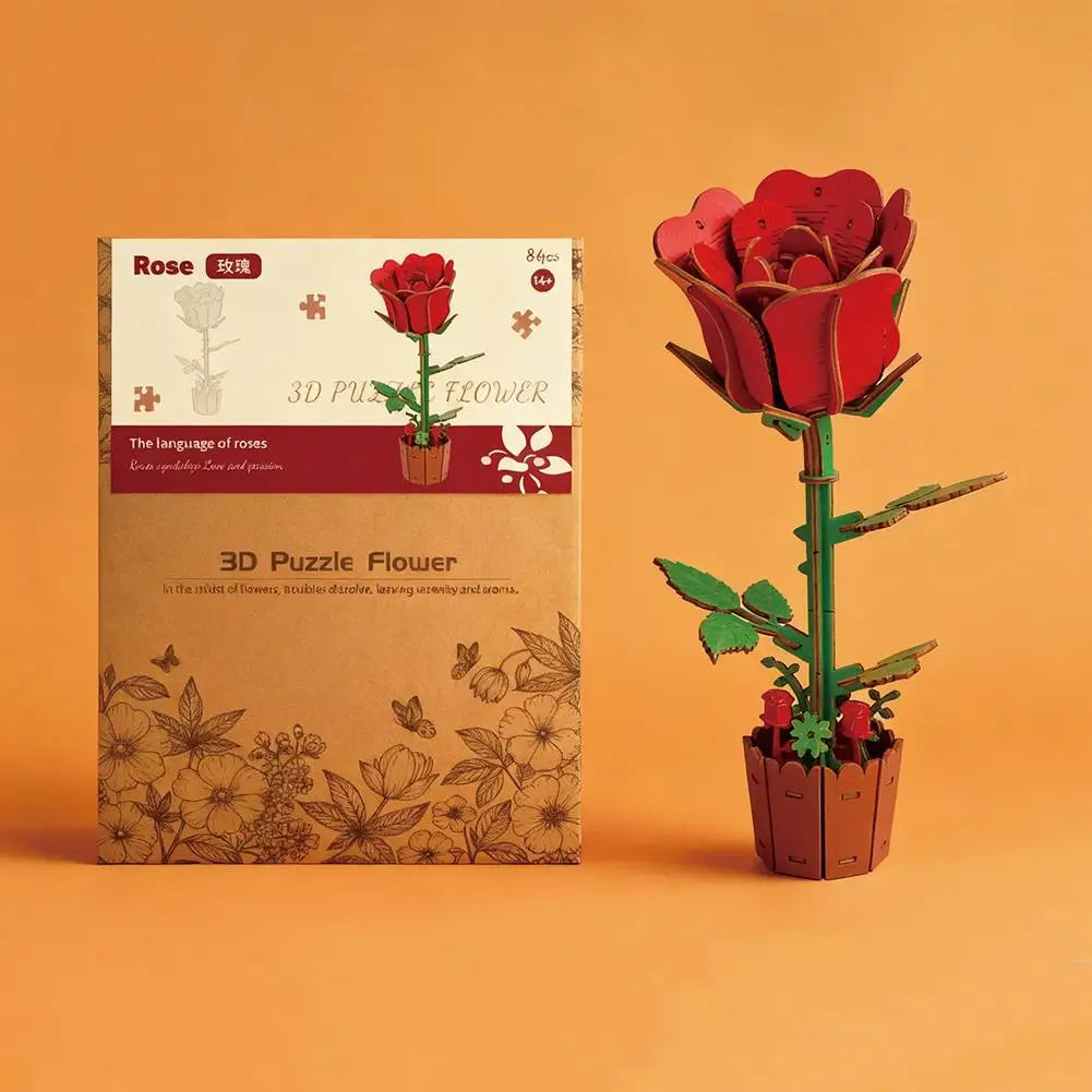 3D Wooden Puzzles Flowers Diy Artifical Botanical Bouquet Puzzle Kit Home Decoration For Adults Mother's Day Birthday Gift Oasis Select
