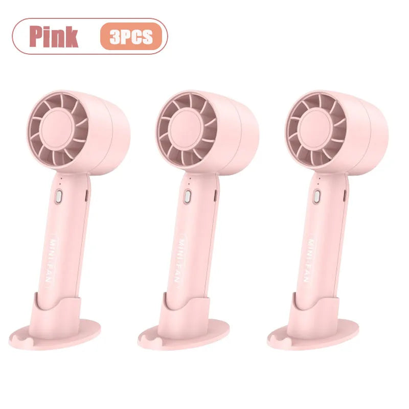Mini USB Handheld Fan Portable Rechargeable Small Desk Fan for Students Office Travel Personal Cooling Breeze Quiet 3 Speed Oasis Select Pink-3PCS