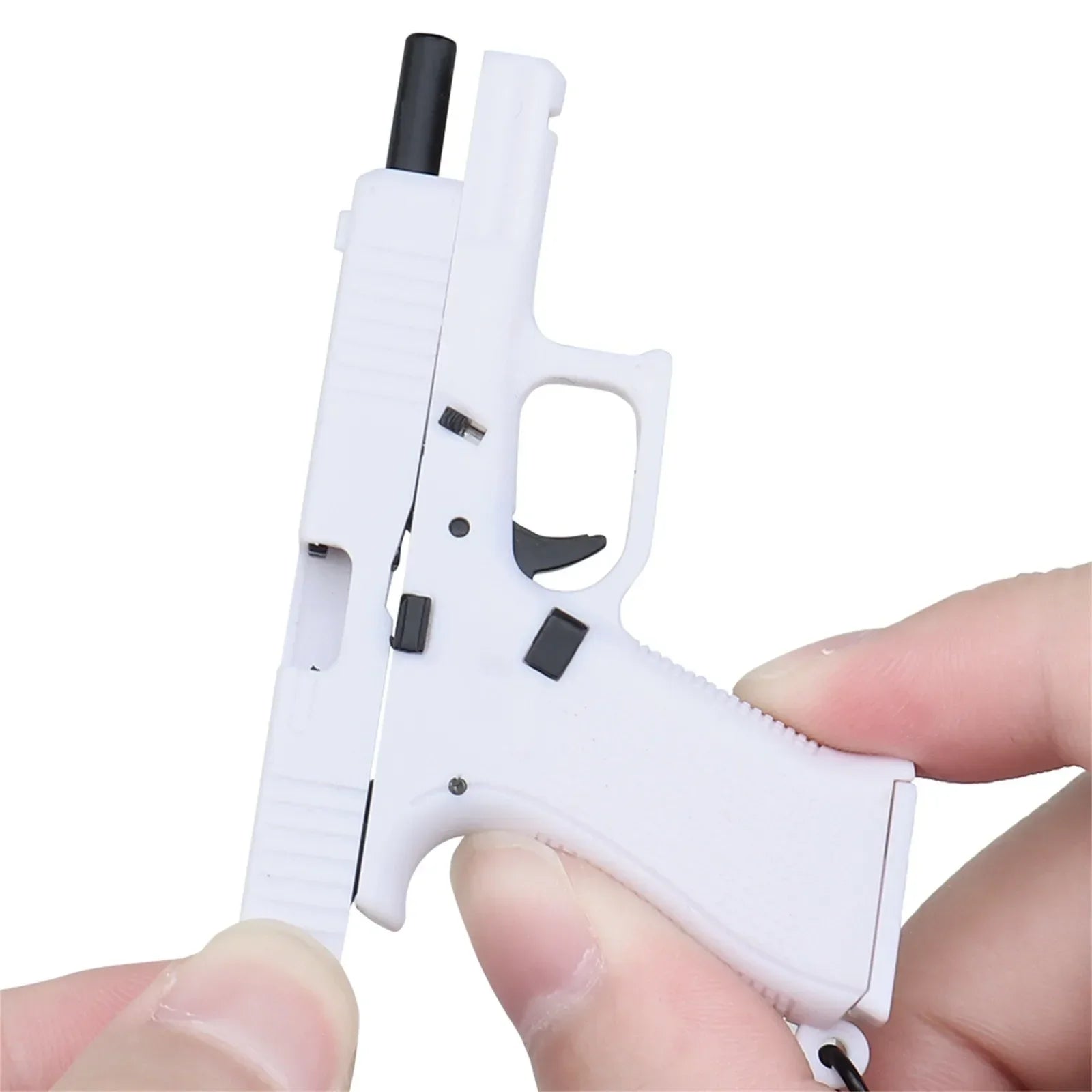 Tactical Pistol Shape Men's Keychain Mini Portable Decorations Detachable G45 Keyring Key Chain Ring Realistic Model Toys Gift Oasis Select WHITE