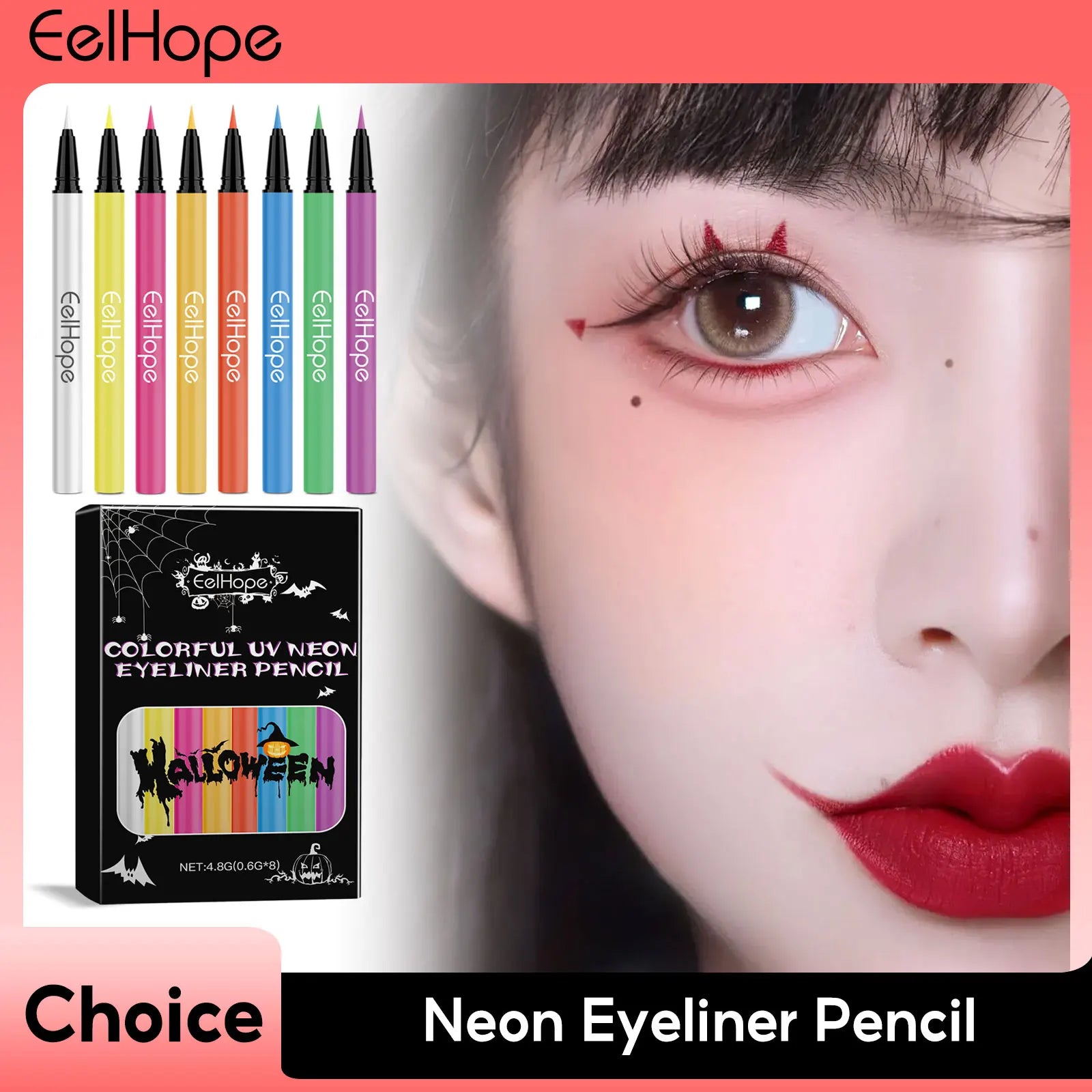 8-color Halloween Neon Liquid Eyeliner Eye Makeup Long Lasting Highlighter Paint Face Waterproof Rainbow Shadow Makeup Cosmetics Oasis Select