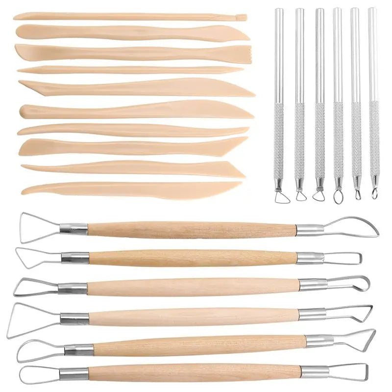 LIKE WISH Pottery Clay Sculpting Tools, 22Pcs Wooden Handle Pottery Carving Tools & Metal Scraper & Plastic Clay Shaping Tools Oasis Select