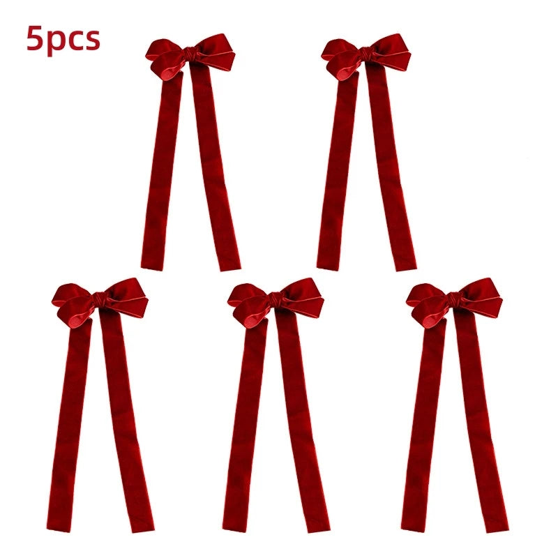 5pcs Velvet Bow Christmas Double-Layer Burgundy Bow Hanging Ornaments for DIY Christmas Tree Decorations Oasis Select