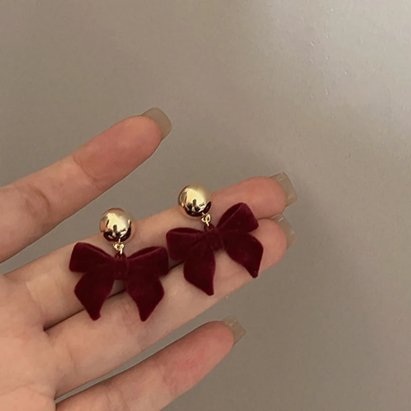 Vintage Black Flocking Earrings Geometric Bowknot Stud Earrings For Women Fashion With Jewelry Accessories Oasis Select A1
