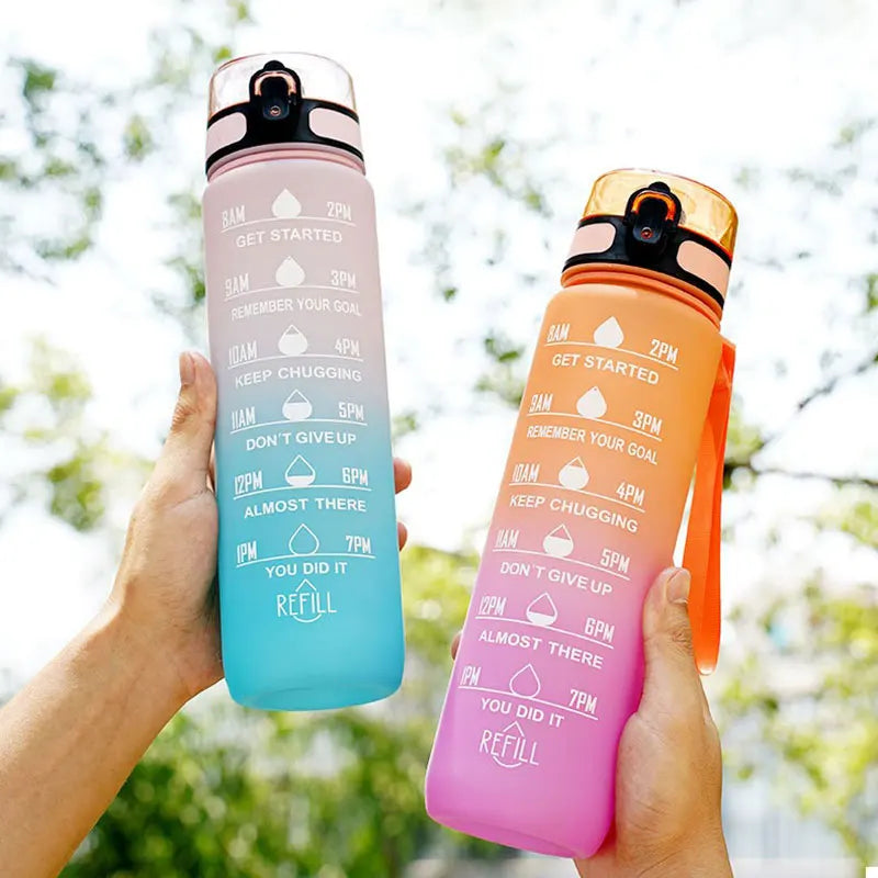 900/1000ml Sports Bottle with Time Scale Outdoor Gradient Color Sports Bottle Portable Fitness Motivational Straw Mug BPA Free Oasis Select