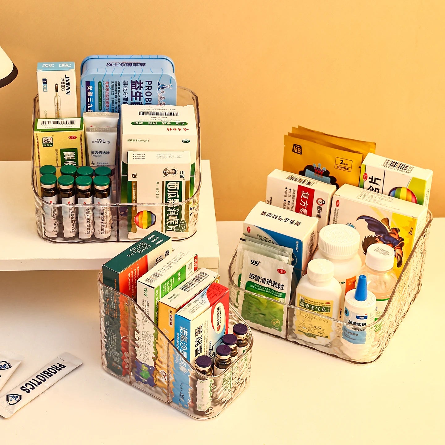 1pc Transparent Acrylic Medicine Storage Box Multi functional Divided Medicine Box/Cosmetics Tabletop Sorting Box Oasis Select
