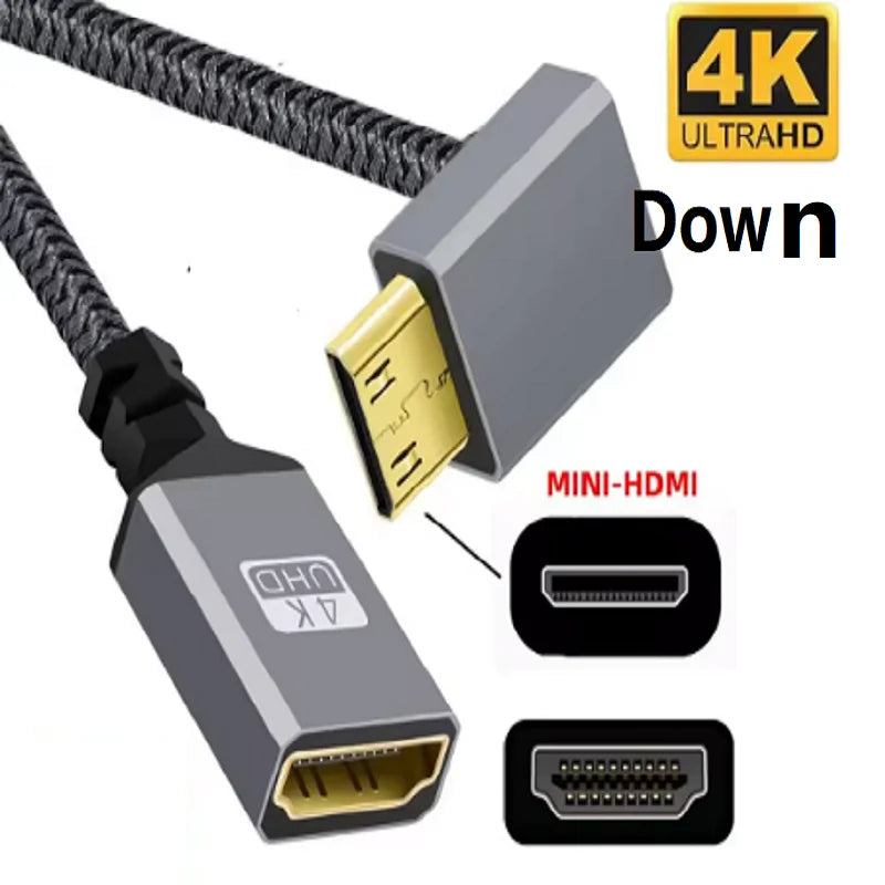  0.2m 4K 60Hz Mini HDMI to HDMI-Compatible Extension Cable 4k Mini HDMI left right Male To Female Extender Wire Cord For Camera Oasis Select Down