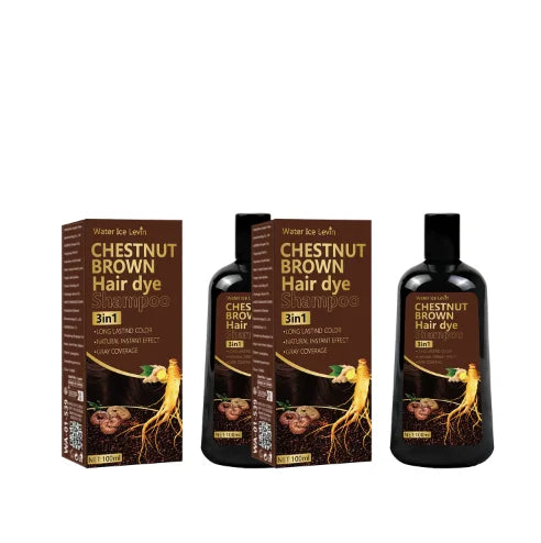 Water Ice Levin 3-in-1 Chestnut Brown Hair Dye Shampoo with Ginger & Ginseng for Instant Gray Coverage & Long-Lasting Color Oasis Select Oil-control