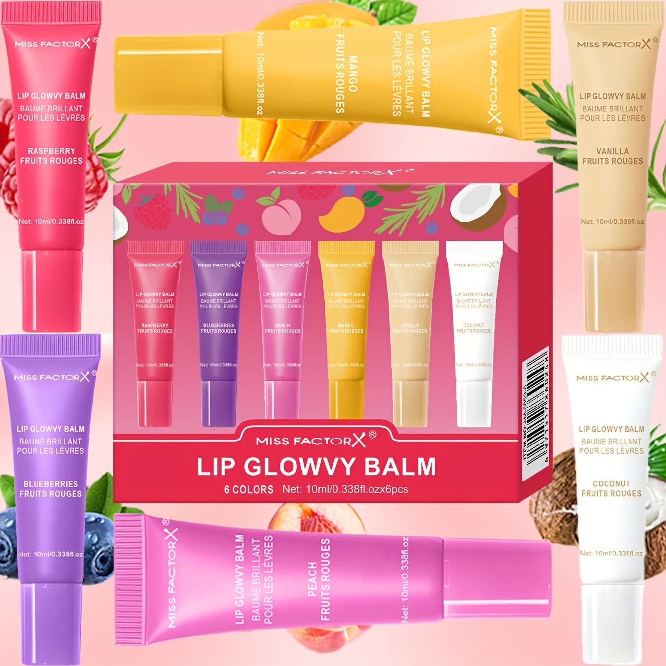 6-piece fruit flavored lip gloss set, moisturizing lip oil, glossy hydration, the best choice for women's holiday gifts Oasis Select