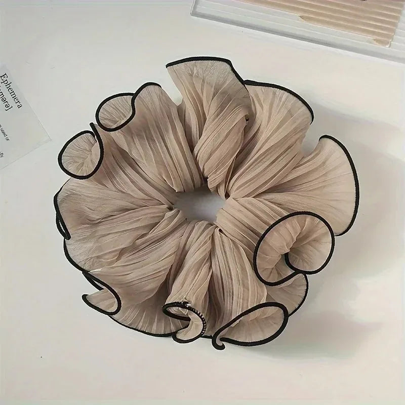 1/4Pcs New Korean Retro Folded Chiffon Oversize Scrunchies Women Sweet Temperament Fashion Exaggerated Hair Band Hair Accessorie Oasis Select Coffee color