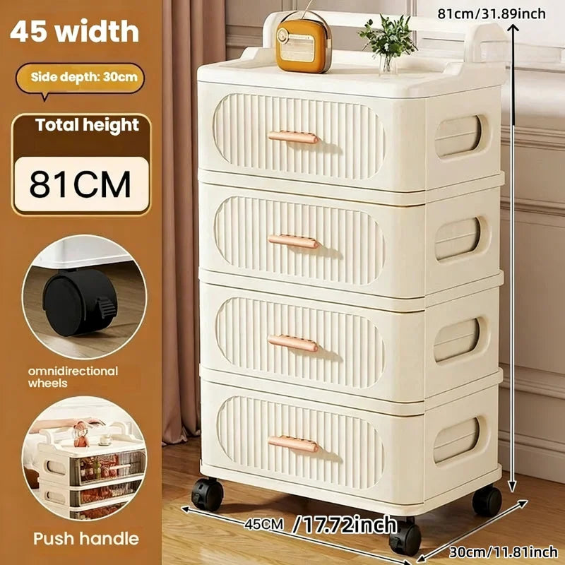 Drawer-style storage cabinet - A household portable storage unit for storing snacks and miscellaneous items in multiple layers. Oasis Select 45cm-4 layers-white