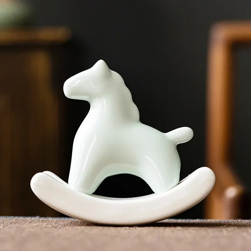 Ceramic Pendant Bridle Path Successful Creative Rocking Horse Home Tea Pet Desktop Pendant Decoration Home Decor Oasis Select Cyan 10.5x9.5cm