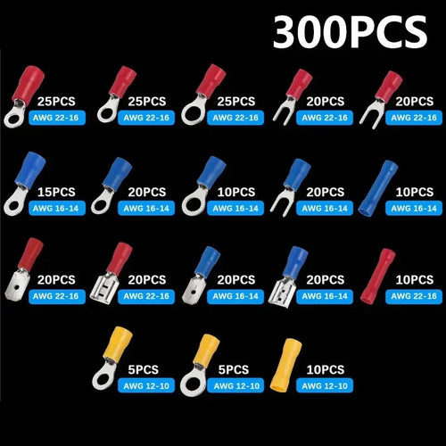 102/300pcs Cable Lug Kit Kit Wire Flat Female and Male Insulated Wire Cable Connector Crimp Terminal Kit Oasis Select