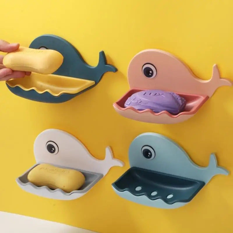 SU 1PCS No-Drill Adhesive Soap Dish, Creative Whale-Shaped Soap Holder With Drainage For Bathroom Double-layer Drain Soap Box Oasis Select