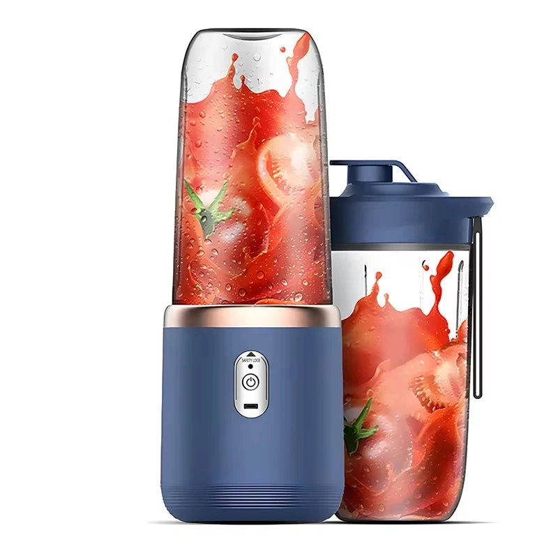 Portable Handheld USB Personal Mini Juicer Cup with Single Or Double Cups for Travel Blender for Water Bottles Oasis Select 2cups-Blue