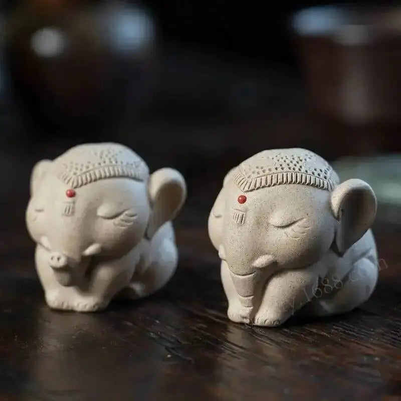 Zisha Tea Pet Tai Ping Object Elephant Small Ornament Handmade Tea Set Tea Player Home Decoration Accessories Oasis Select