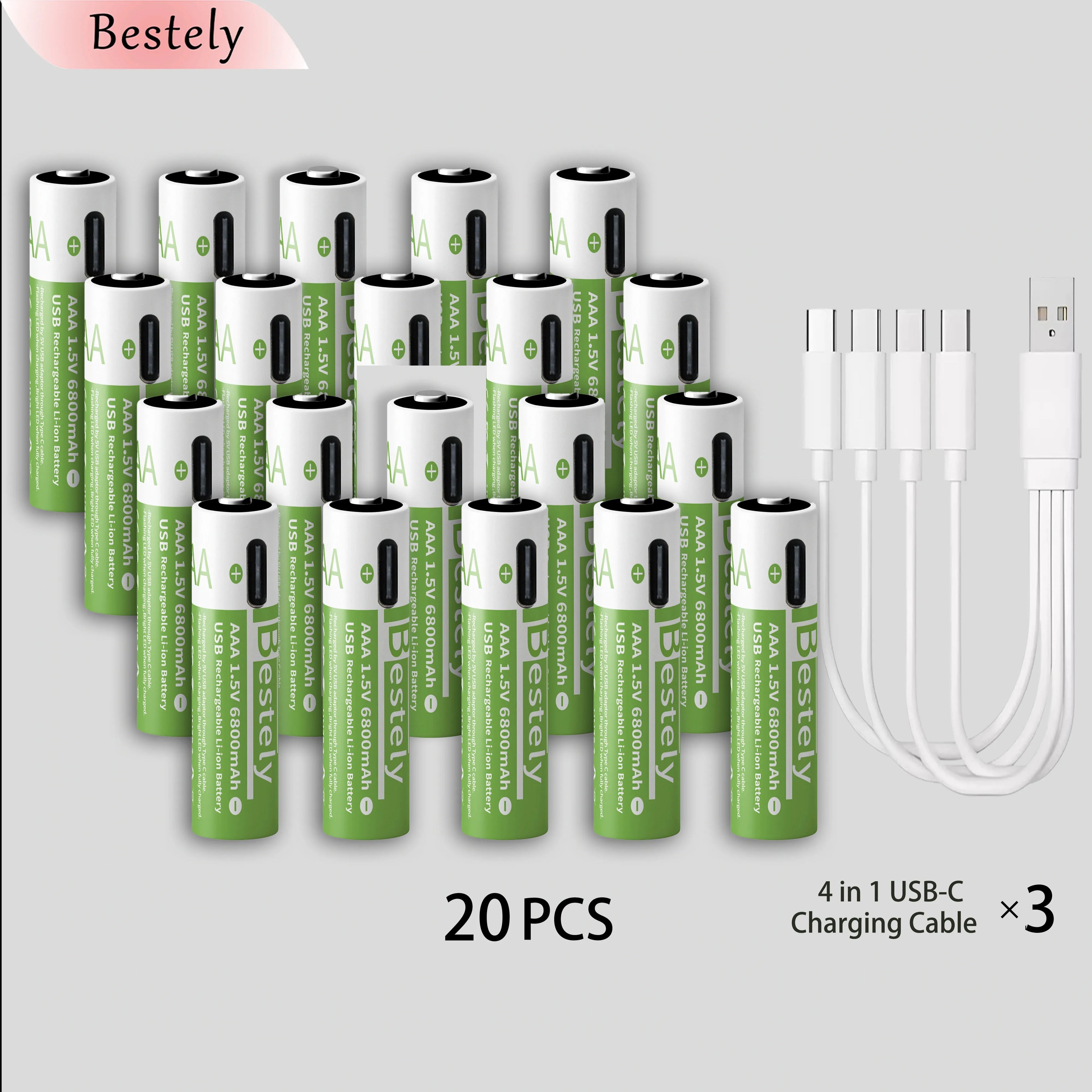 New AA 12000mAh+AAA 6800mAh Rechargeable Batteries Lithium-ion 1.5V AA Rechargeable Batteries 1.5V AAA Battery with USB-C Cables Oasis Select 20PCS Batteries 1 1.5V China Mainland