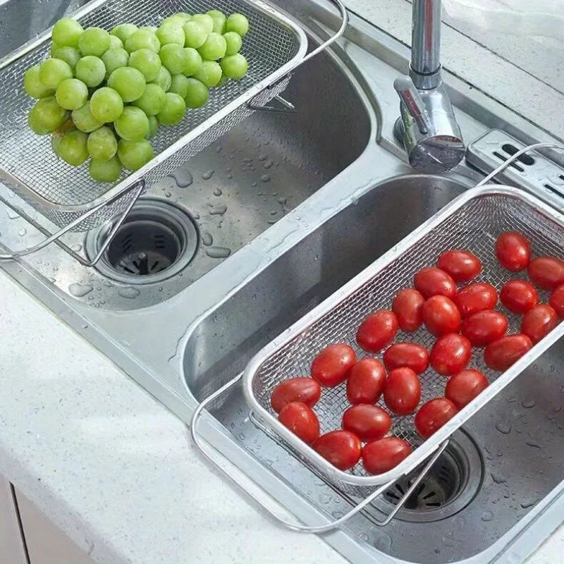 1 Set Stainless Steel Over Sink Colander with Telescopic Handle - Metal Mesh Strainer Basket for Washing Fruits & Vegetables Oasis Select