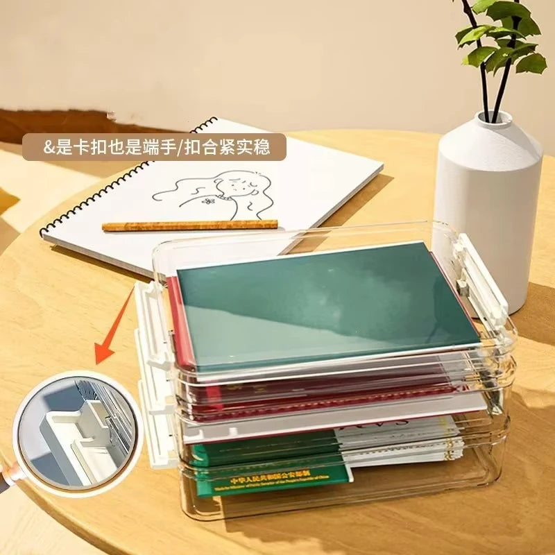 Acrylic Transparent Desktop Paper Storage Box A4 File Document Exam Paper Organizer Household Dust Proof Card Holder Case Oasis Select