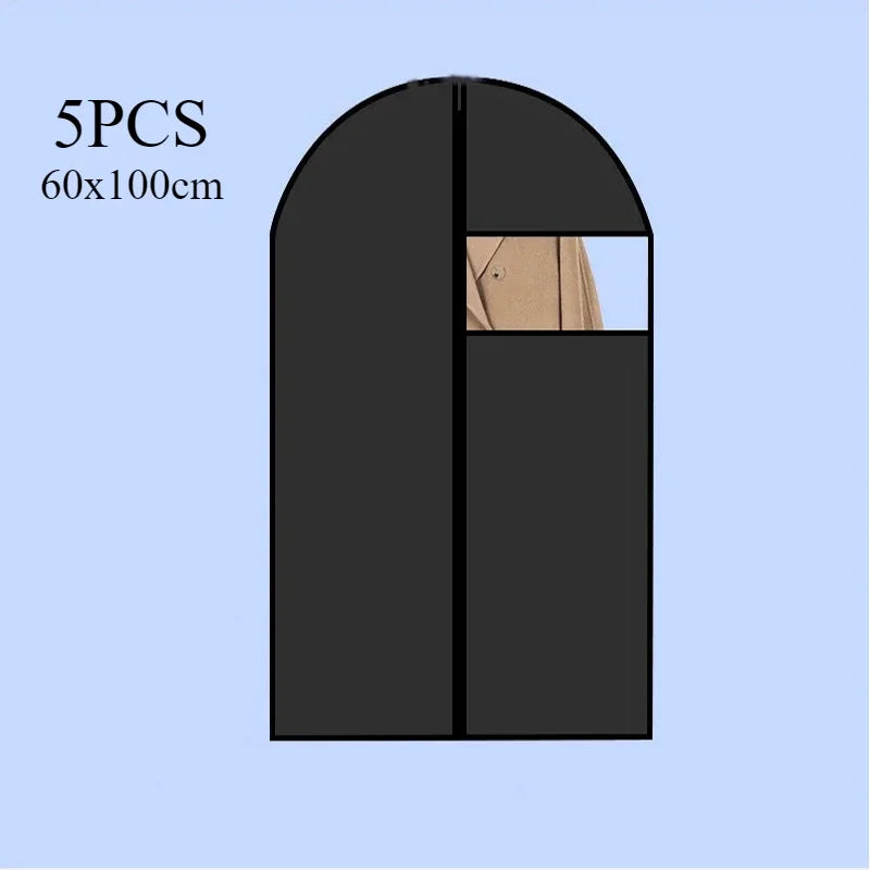 5PCS Dustproof Clothing Covers Waterproof Clothes Dust Cover Coat Suit Dress Protector Hanging Garment Bags Closet Organizer Oasis Select 5pcs Black-60X100CM