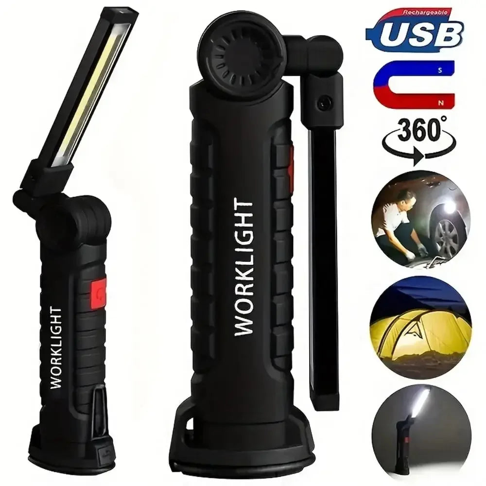 USB Flashlight Rechargeable,Torch Tool Gifts for Men, LED Work Light with Magnetic Base 5 Modes For Home Outdoor Camping Oasis Select