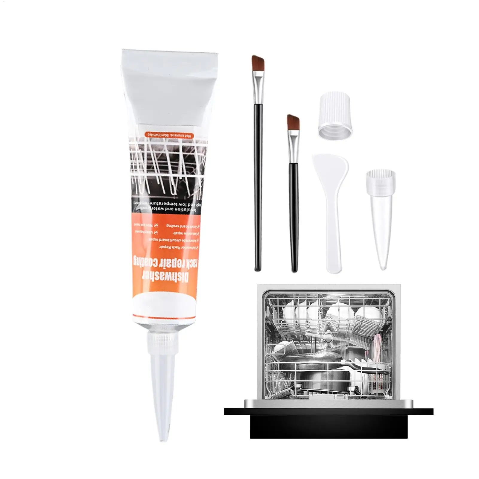 Dishwasher Rack Coating Repair Kit 50ml Long-Lasting Coating Gel with 2 Brushes Dishwasher Rack Repair Adhesive for Home Kitchen Oasis Select