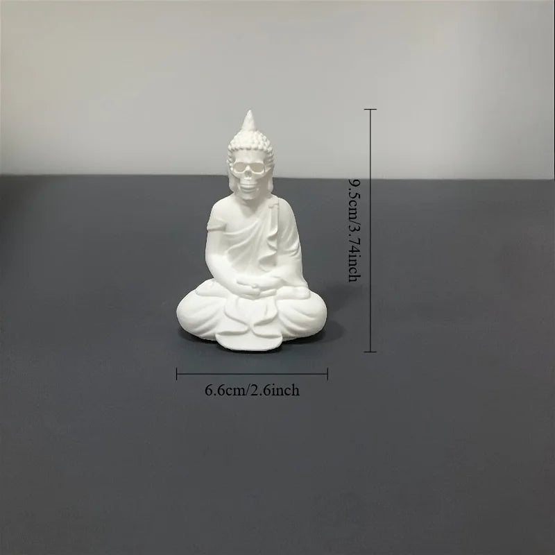 Buddha Skull Figurines Meditation Zen Gothic Style Statue Mystical Skeleton Buddha Ornaments for Home Tea Room Altar Decor Gifts Oasis Select decor white