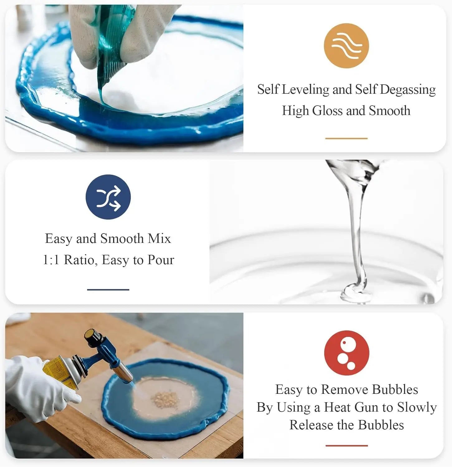 Crystal Clear Epoxy Resin Kit 1:1 Casting Easy Mix Self-Leveling Non-Yellowing For DIY Jewelry Art Crafts Molds River Tables Oasis Select