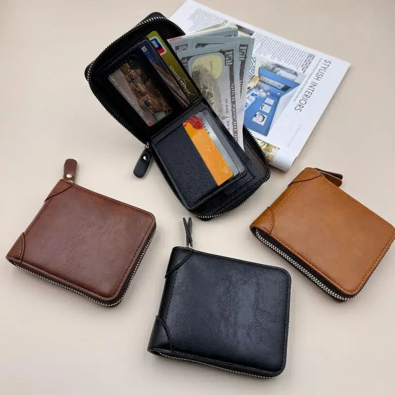 1PC Men Wallets Leather Zipper Purse Man Slim Card Horders Quality Male Short Multi-card Wallet Coin Pocket Purse Oasis Select