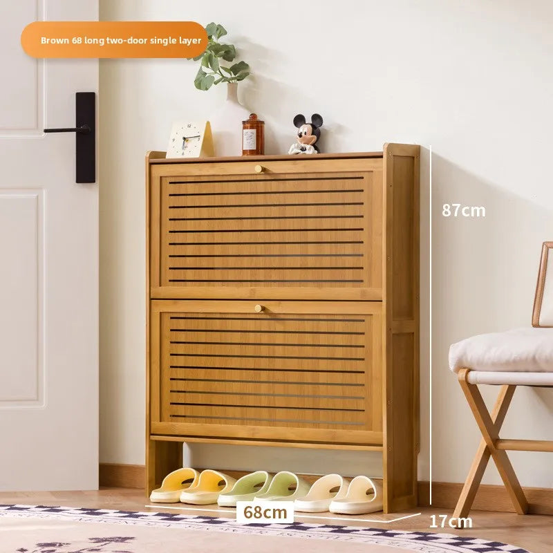 Ultra-thin shoe cabinet home door 2025 new retro black porch cabinet home tipping bucket storage shoe rack Oasis Select Two doors 70 brown