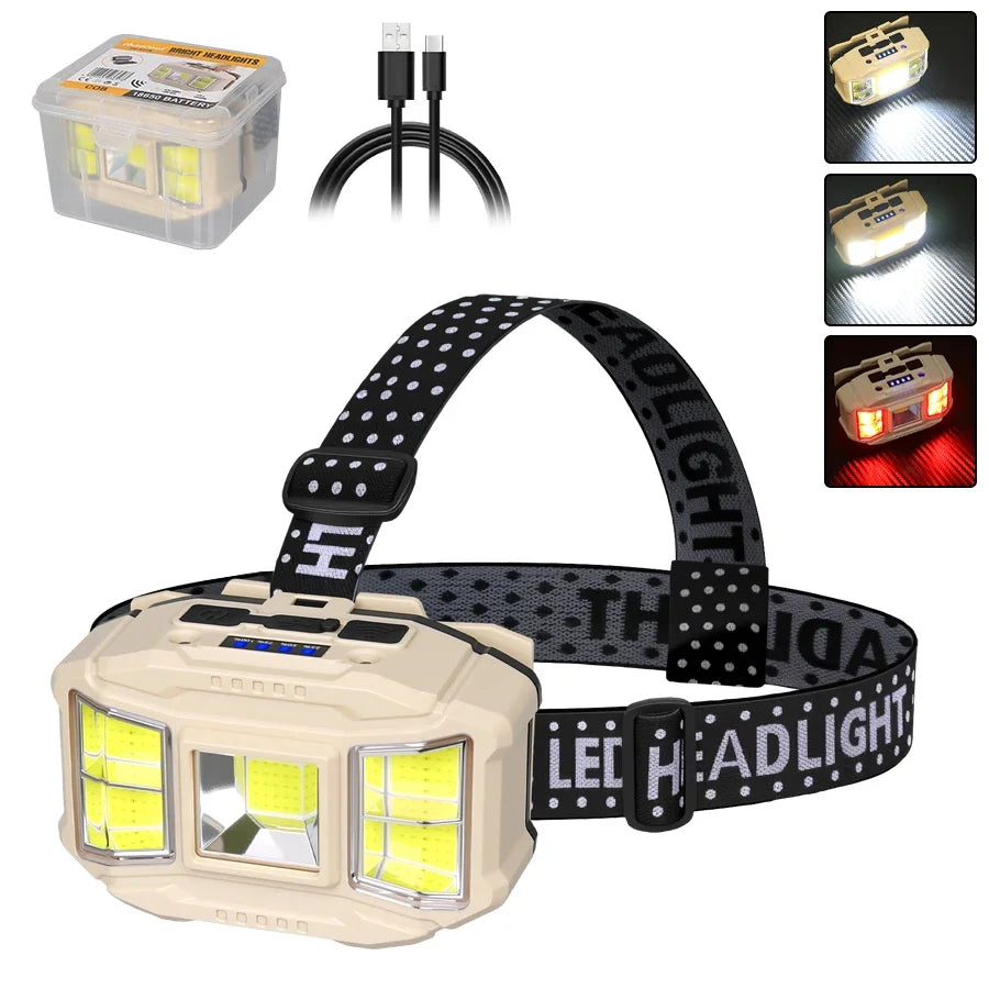 COB LED Rechargeable Headlamp | UV Light, IPX4, 200LM Head Torch