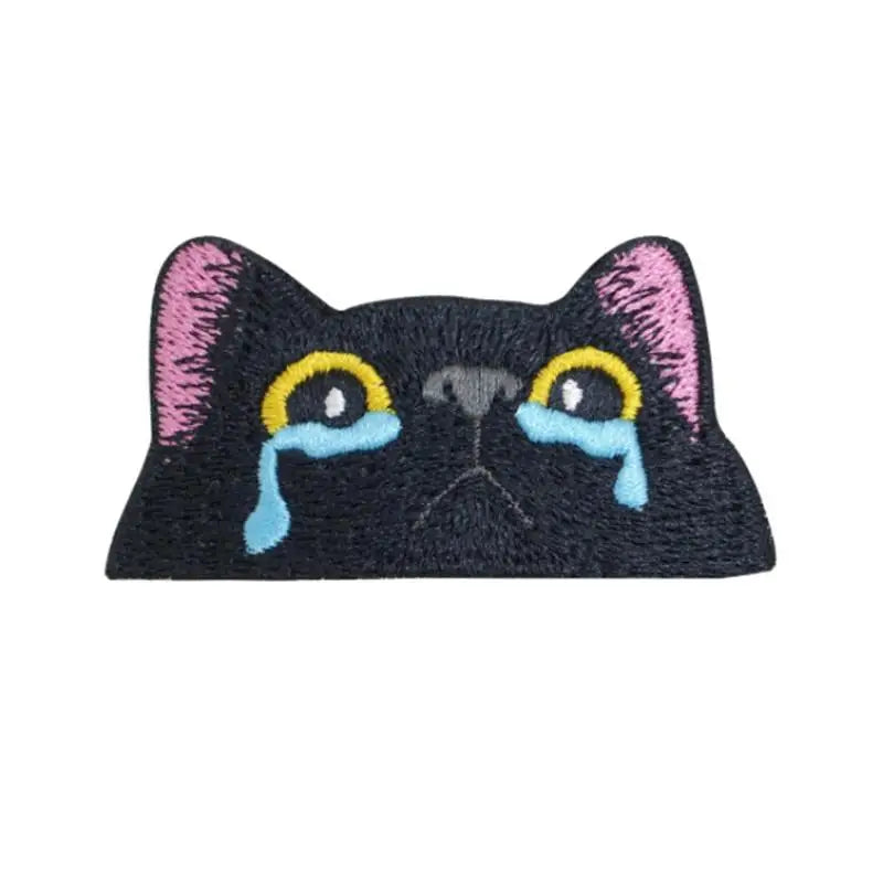 Cute Lovely Black Cat Patch – Peeping & Crying Cat Embroidered Patch Kitten Iron-on Sew For Clothing, Bags, Accessories Oasis Select B