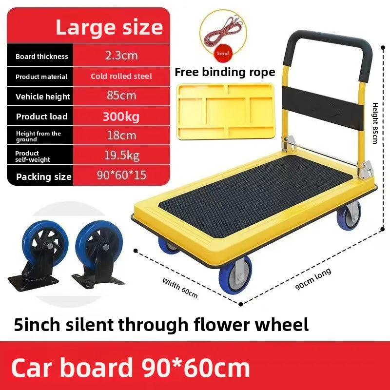 Multi-functional Silent trolley Steel trolley Pull goods Folding flatbed truck Small trailer Truck Supermarket storage Oasis Select Yellow-A-60-90-5