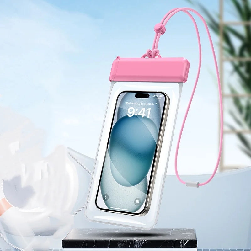 New Floating Airbag Waterproof Phone Bag Swimming Sports Bag Pouch Phone Case Touchscreen Phones Protector Cover Bags Oasis Select Pink