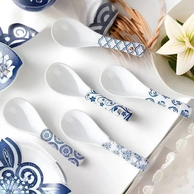 Japanese-style Blue And White Porcelain Small Soup Spoon Ceramic Rice Spoon Household Soup Spoon Kitchen Spoon Kitchen Tablewear Oasis Select