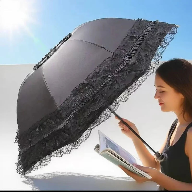 Five-Layer Lace Princess Umbrella Lace-Edged Umbrella Sun Umbrella Vinyl Three-Fold Umbrella Dual-Purpose Sun Umbrella. Oasis Select