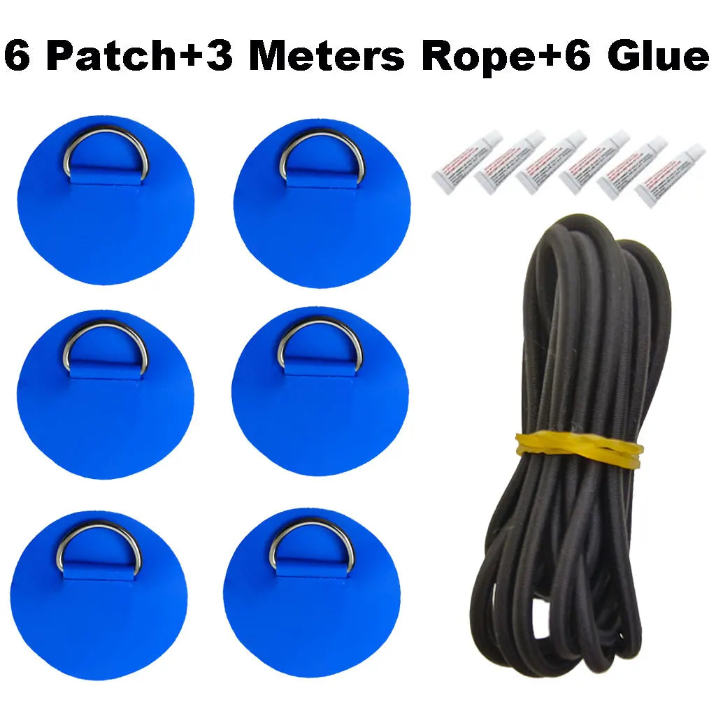 6.5CM D-Ring Patch for Inflatable Boat Kayak Dinghy SUP D-Ring PVC Patch Stand-Up Paddleboard Canoe Rafting Rope Ring Patch Oasis Select 6 Blue 6 glue Rope