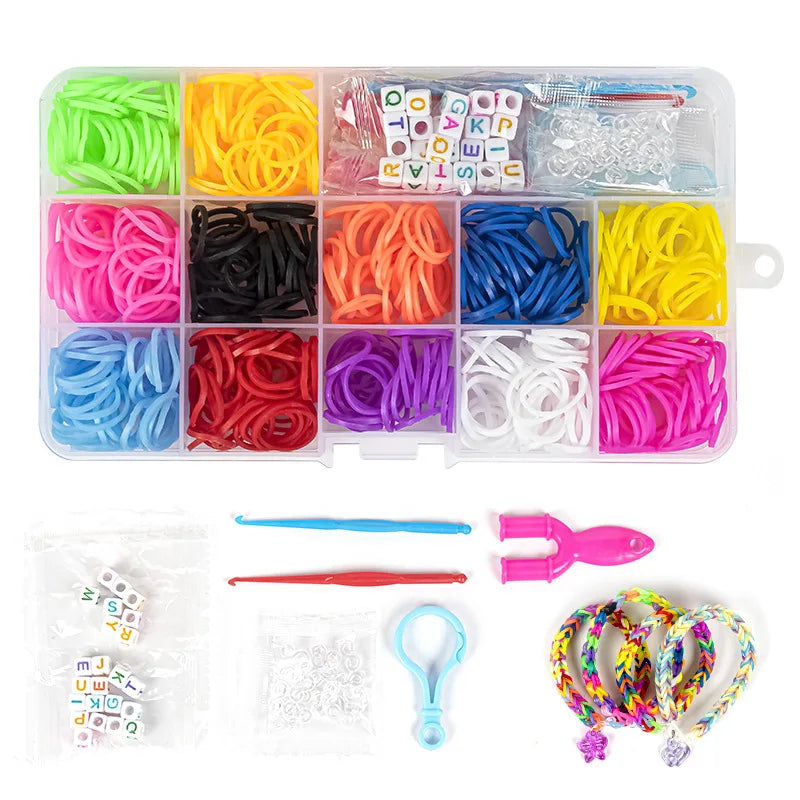 1Set Elastic Rubber Band Refill Loom Bracelet Kit Organizer for DIY Knitting Friendship Craft Girl Kid Creativity Birthday Gift Oasis Select White