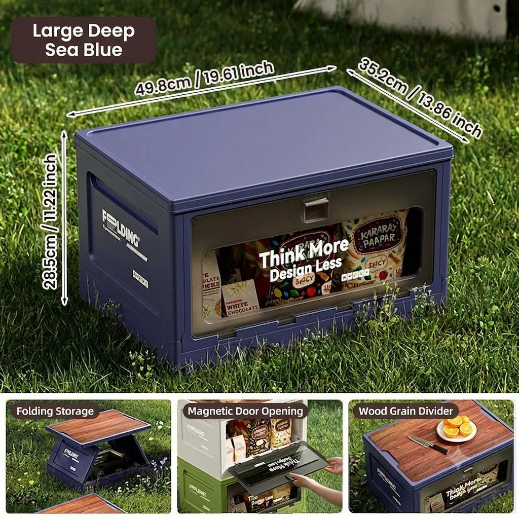 Outdoor camping revenue box with side-opening large-sized tent cover folding box for vehicle trunk organization and storage Oasis Select blue-Large
