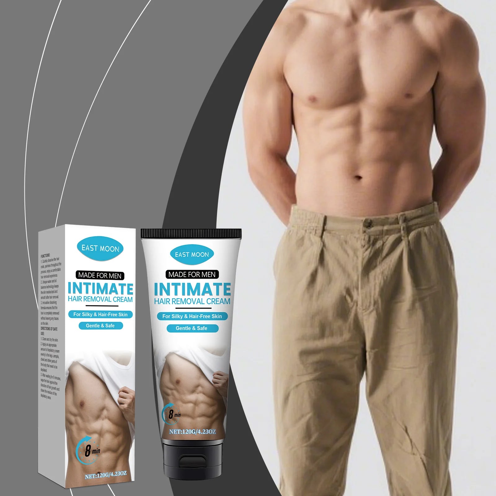 East Moon Men's Hair Removal Cream – Gentle & Non-Irritating, No Redness, No Dark Spots Left, Slows Hair Growth, Easy to Use Oasis Select