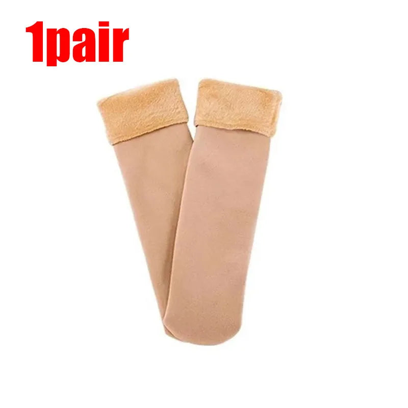 1/2/3/4Pairs Thermal Winter Thicken Plush Socks Women Solid Color Velvet Floor Socks Girls Fleece Lining Nylon Mid-Tube Stocking Oasis Select 1pair skin One Size