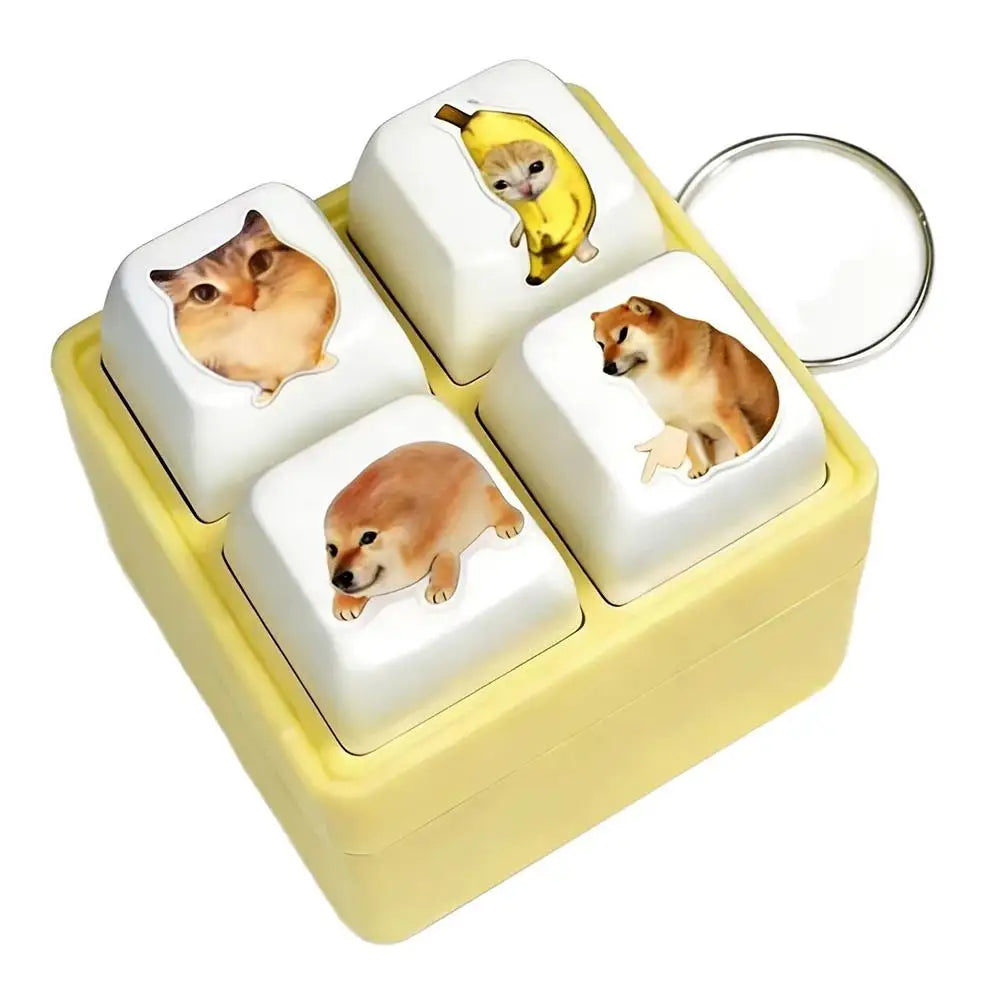 Voice Button Keychain Stress-relieving Sound Hanging Toy DIY Keyboard Keys Clicker Toy Cartoon Fidget Pendant Decor Gift Toys Oasis Select Voice button