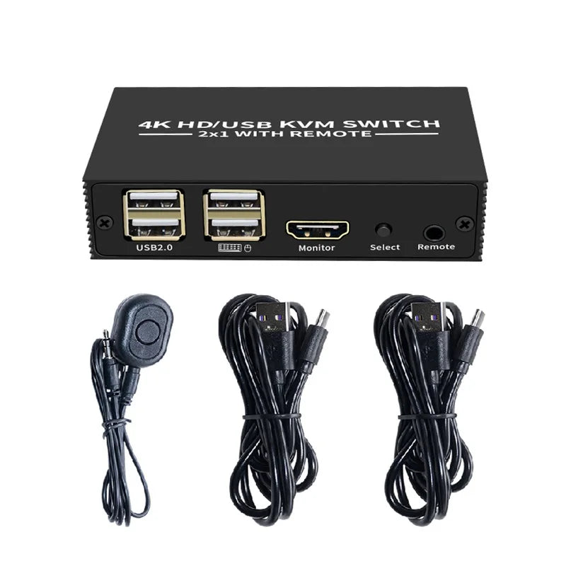 4K HDMI USB Switch Selector 2 in 1 Out 2 Port HDMI KVM Switch with Desktop Controller Sharing Monitor USB 2.0 Mouse Keyboard Oasis Select black